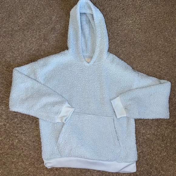 American Eagle Outfitters Sweaters - American Eagle Hoodie Womens Sm Teddy Sherpa Baby Blue Fuzzy Hooded Sweatshirt
